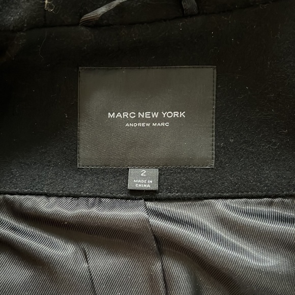 Marc New York, Andrew Marc, black pea coat with fur hood size 2 - Picture 4 of 8